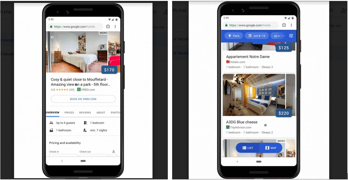 Google hotel search vacation rentals